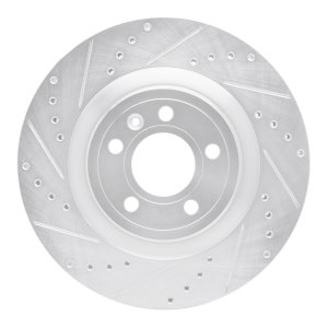 Ford Mustang Brake Rotor (1) - Front Left - R1 Concepts - Drilled & Slotted - Silver - `11-`14